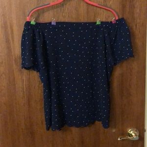 Navy Polkadot Off-Shoulder Top